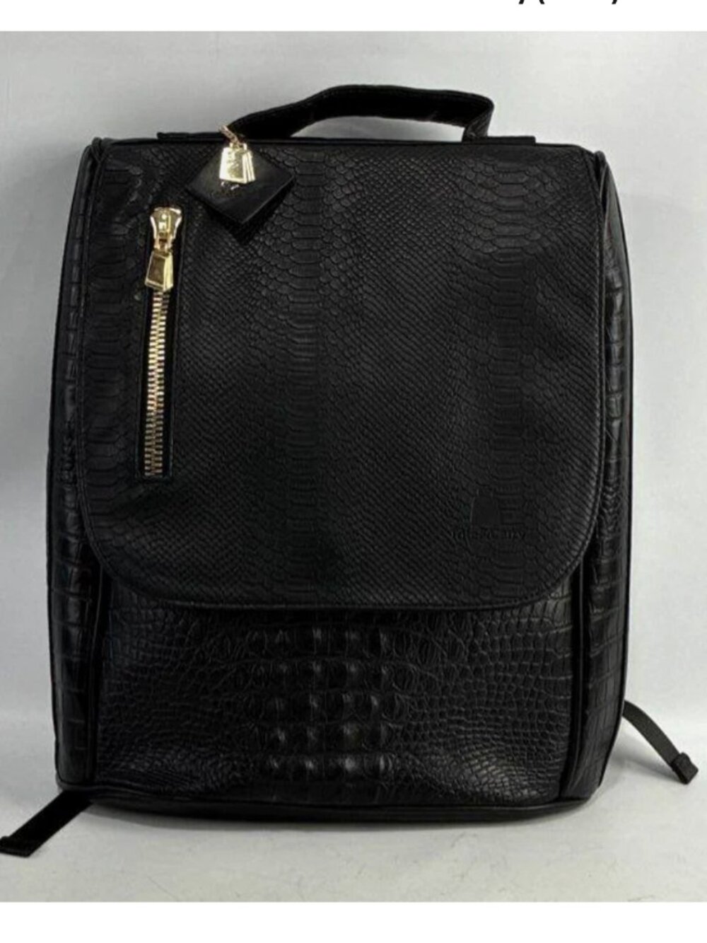 Tote and Carry Black Statement Weekender Backpack Croc Embossed Faux Leather